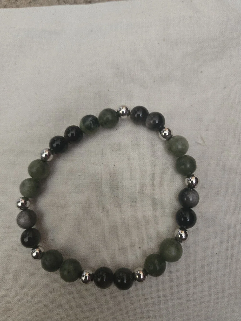 Handcrafted Moss Agate & Obsidian Bracelet | Natural Gemstone Boho Chic 701